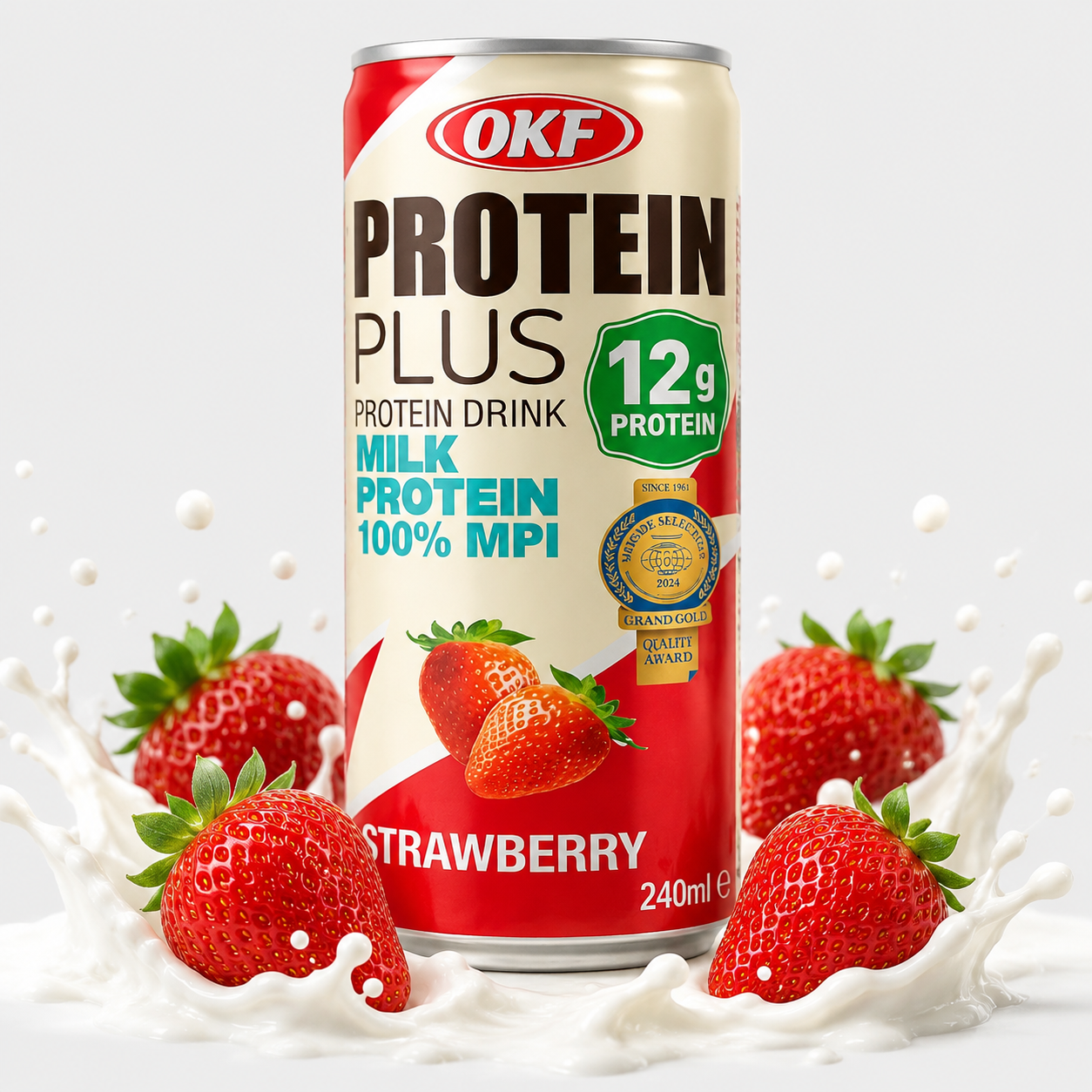 شیر پروتئین OKF (مدل Protein Plus) – طعم توتفرنگی (240 میلیلیتر) تصویر 2